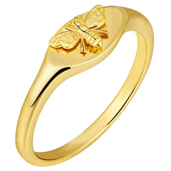 14K Gold Signet Rings for Women Bee Handmade Rings